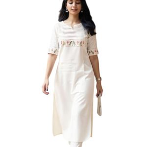 Elegant Floral Embroidered Cotton Kurta Set