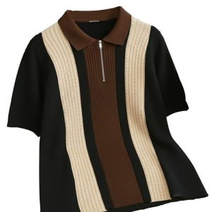 Men’s Contrast Panel Zip Polo T-Shirt